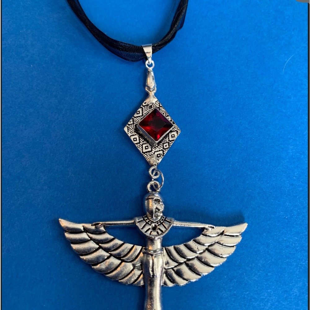 Egyptian goddess isis necklace, gothic winged goddess jewelry gift